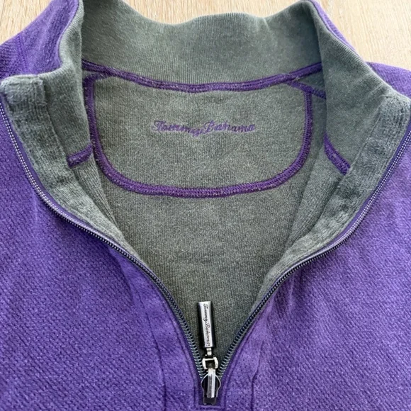 Tommy Bahama Reversible Purple and Gray 1/4 Zip Pullover - Picture 6 of 9
